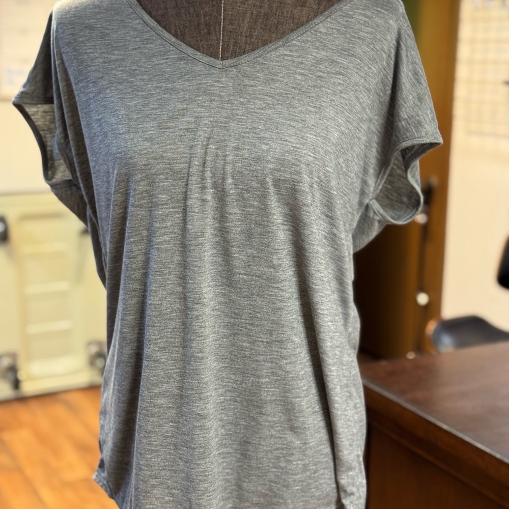 Gray V-Neck Women's Cross Back Top
